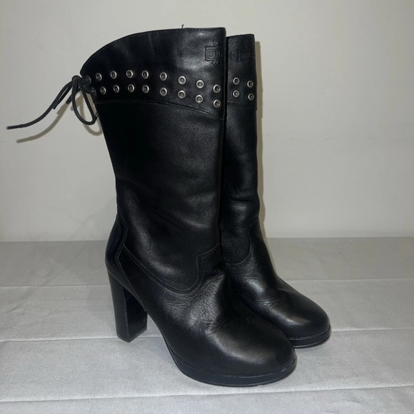 Harley-Davidson Shoes - Harley Davidson Black Heeled Boots with Eyelet Accents sz 6